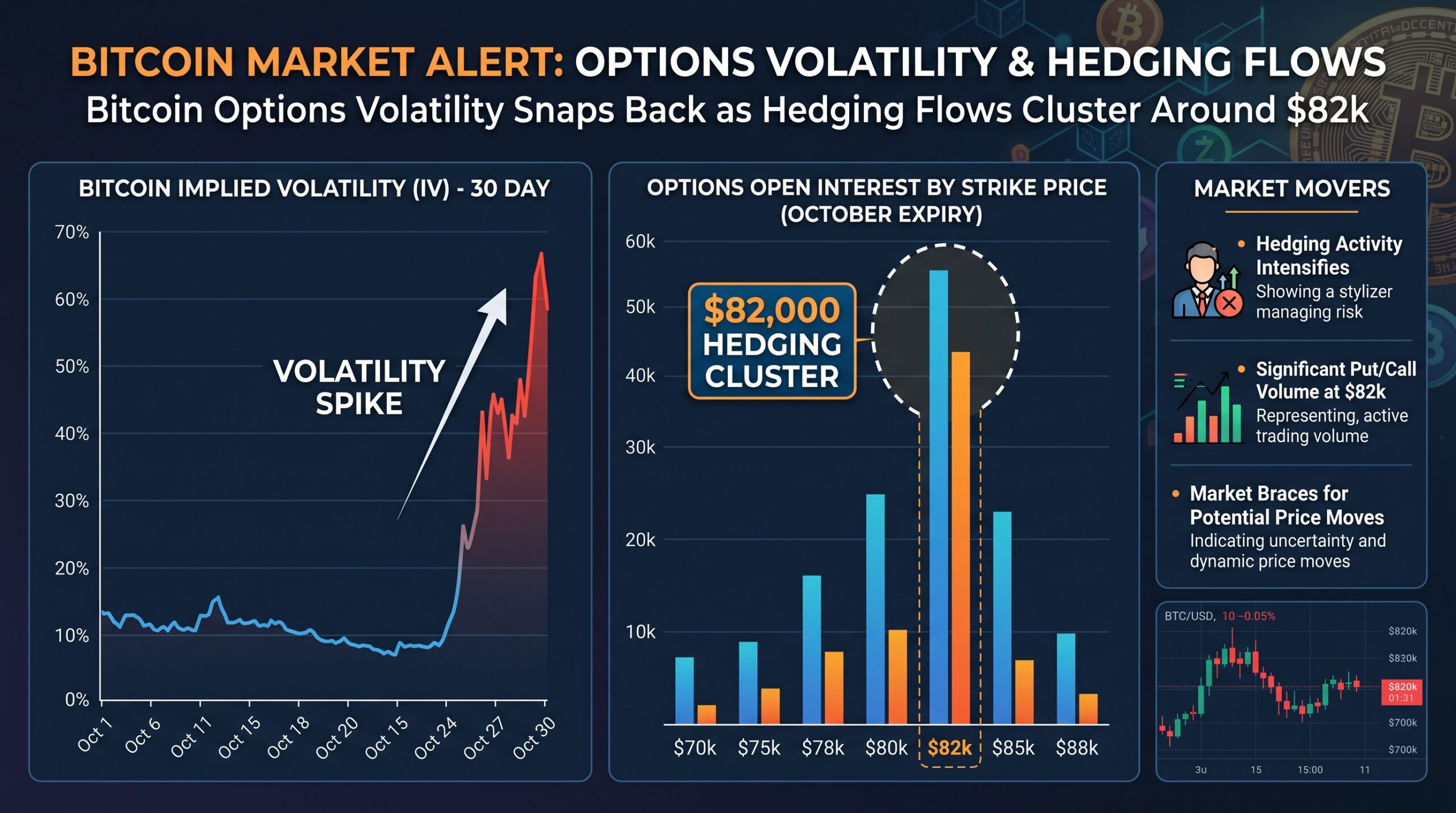 Bitcoin Options Volatility Snaps Back as Hedging Flows Cluster Around $82k